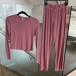 Babaton Ribbed Dusty Rose Set Top/Pants XXS